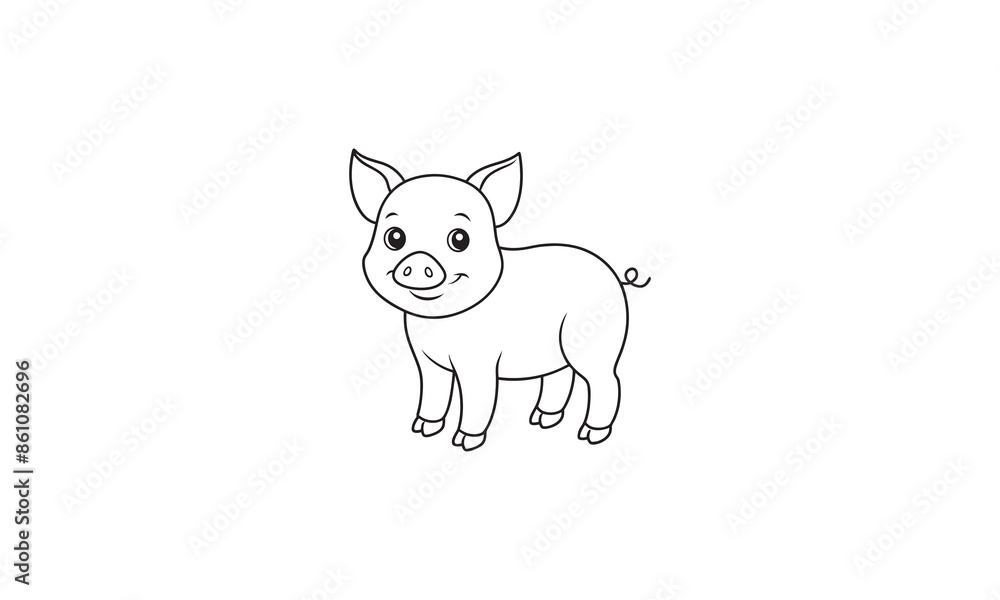 Vector black-and-white artwork of a pig on a white backdrop. Vector black-and-white artwork of a pig on a white backdrop.