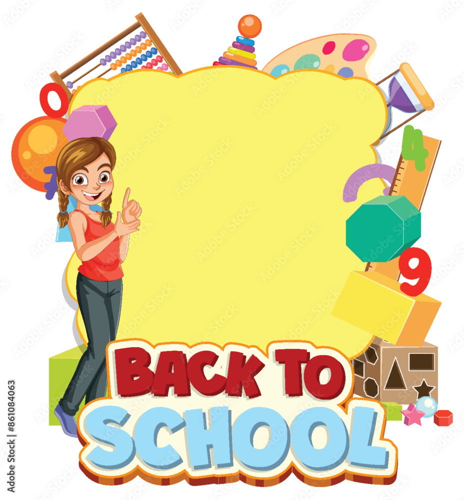 Fototapeta premium Colorful school-themed vector with a cheerful student