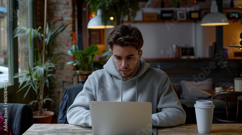 Tech Entrepreneur Working on Laptop in Cozy Workspace