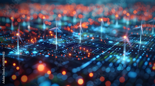 Study blockchain in renewable energy systems for optimizing energy distribution and incentivizing sustainable practices through multiagent systems. Concept Renewable Energy, Blockchain photo