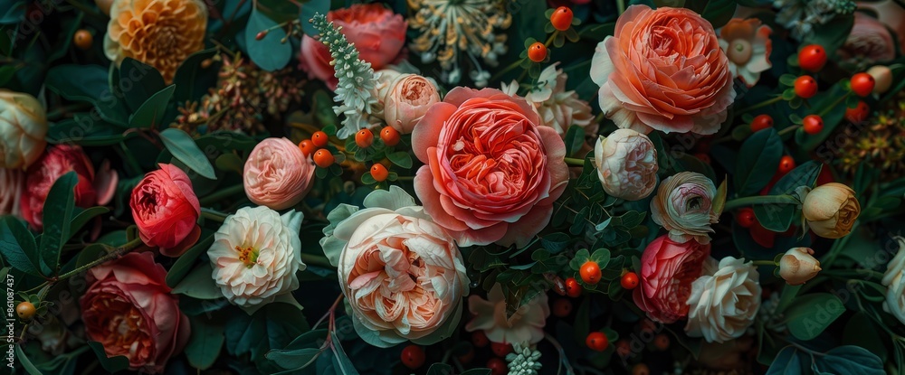 Baroque Style Photo Of A Bouquet, Featuring Luxurious And Ornate Floral Arrangements With Intricate Details Baroque Style Photo Of A Bouquet, Featuring Luxurious And Ornate Floral Arrangements With Intricate Details