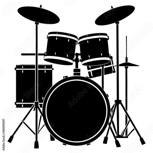 drum kit silhouette vector art illustration.