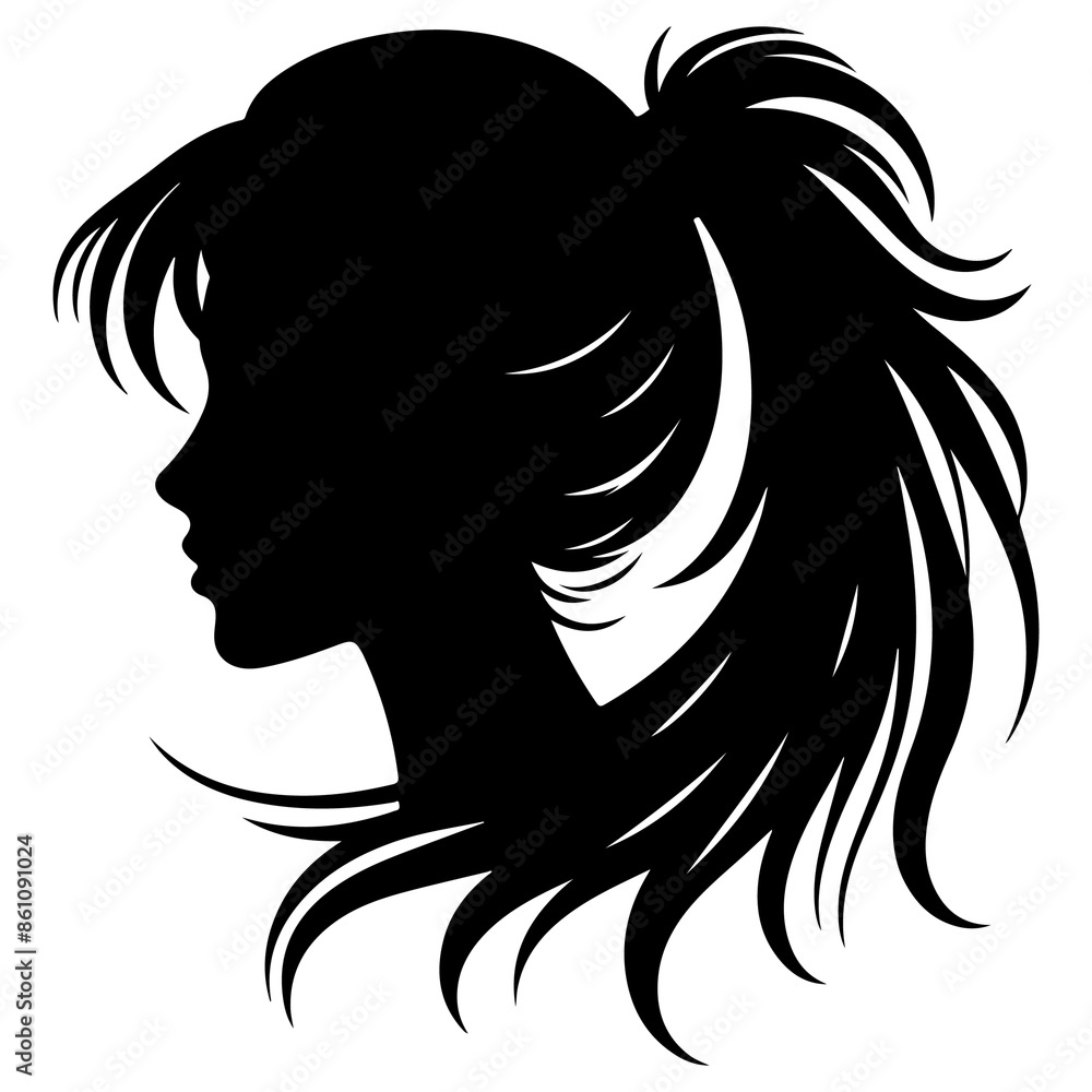 Girl head with hair silhouette vector style Girl head with hair silhouette vector style