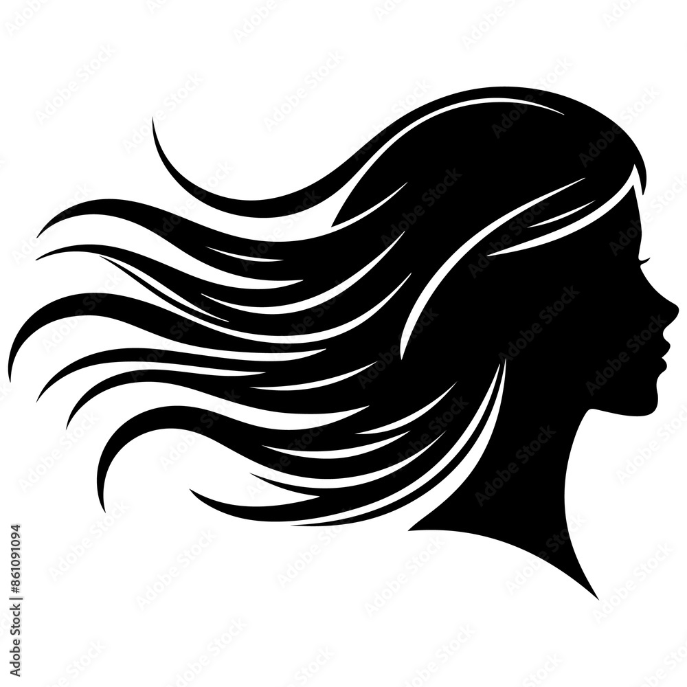 Girl head with hair silhouette vector style Girl head with hair silhouette vector style