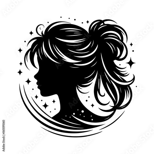 Girl head with hair silhouette  vector style