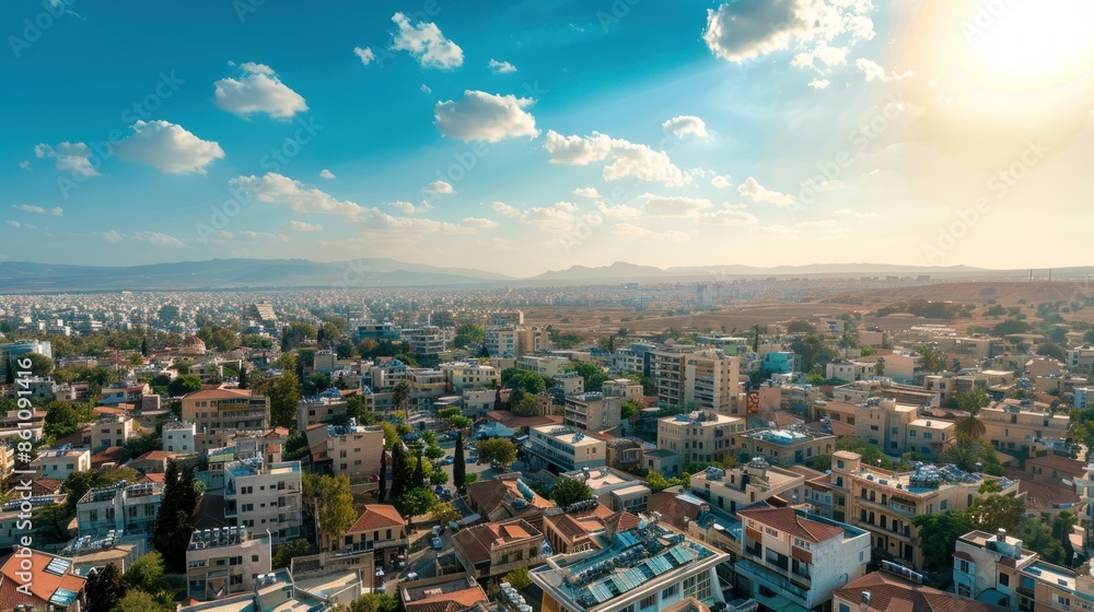 Panoramic view of Nicosia Cyprus in a summer day. Aerial view Nicosia cityscape AI generated Panoramic view of Nicosia Cyprus in a summer day. Aerial view Nicosia cityscape AI generated