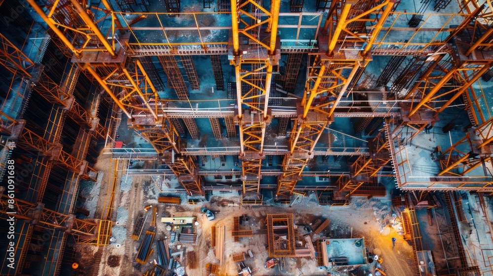 The huge metal structure on the construction site, aerial view AI generated The huge metal structure on the construction site, aerial view AI generated