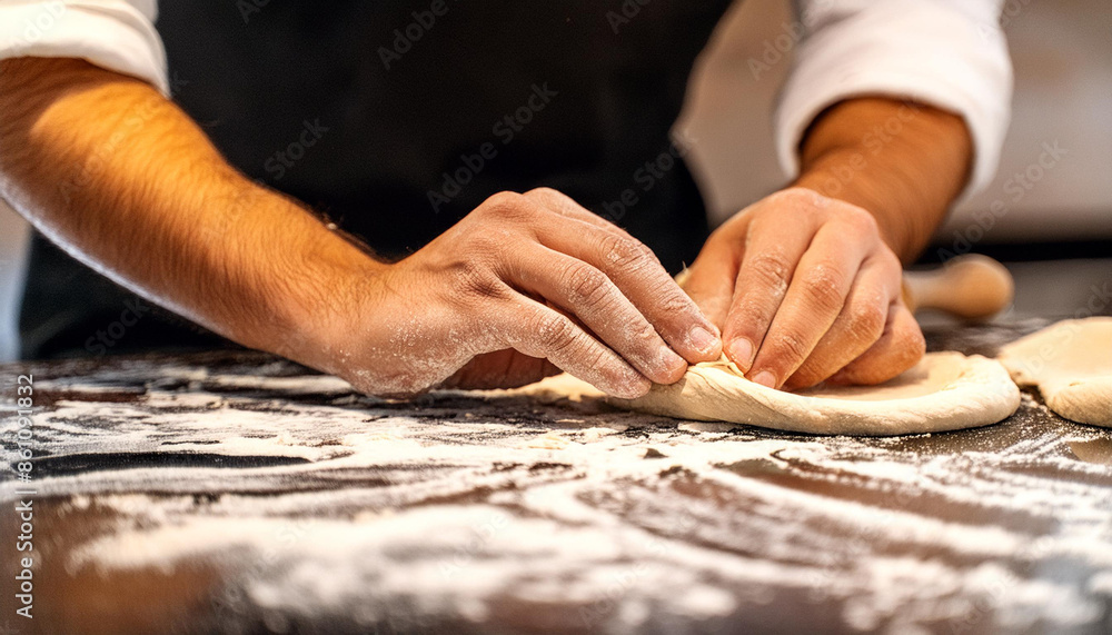The bakers touch - Closeup of hands shaping a doughy masterpiece The bakers touch - Closeup of hands shaping a doughy masterpiece