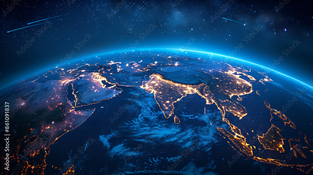 Fototapeta premium Abstract world map, concept of global network and connectivity, international data transfer and cyber technology, worldwide business, information exchange and telecommunication