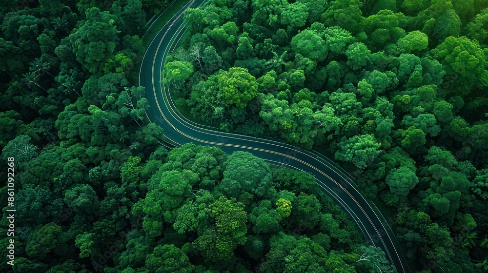 Aerial top view road in forest with car motion. Winding road through the forest. Car drive on the road between green forest AI generated Aerial top view road in forest with car motion. Winding road through the forest. Car drive on the road between green forest AI generated