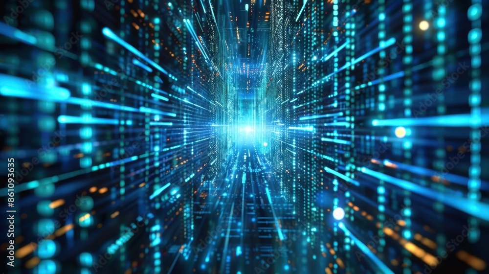A futuristic tunnel of glowing blue data and code, converging at a bright central point, symbolizing data transmission and technological advancement.
A futuristic tunnel of glowing blue data and code, converging at a bright central point, symbolizing data transmission and technological advancement.