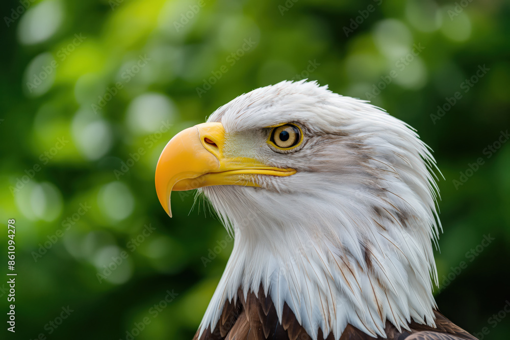 American bald eagle posing on green nature background American bald eagle posing on green nature background