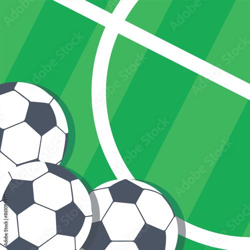 Soccer balls on the football field. Vector illustration in flat style.