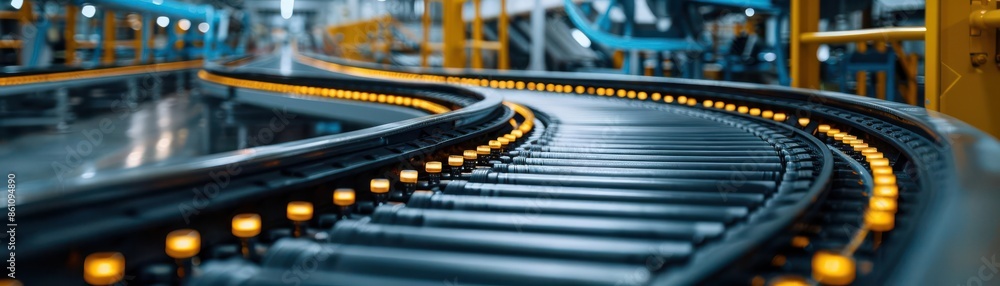 Modern automated conveyor belt system in an industrial warehouse, showcasing advanced technology and efficient logistics for manufacturing. Modern automated conveyor belt system in an industrial warehouse, showcasing advanced technology and efficient logistics for manufacturing.