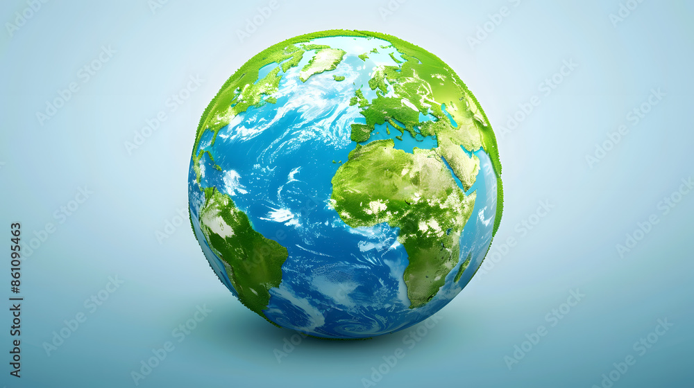 Fototapeta premium A blue and green eco Earth globe, logo for environmental world protection, illustration for ecological conservation, Save the Planet,