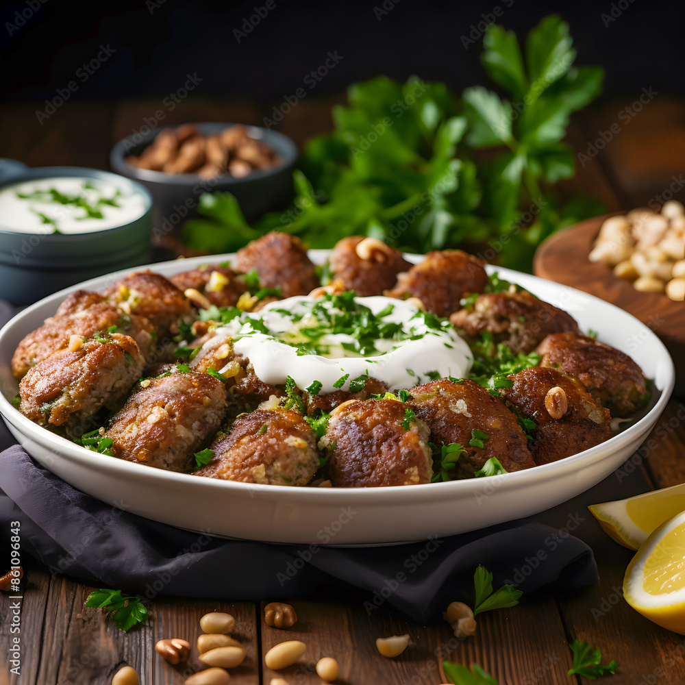 Delicious homemade meatballs garnished with fresh herbs, served with a dollop of creamy sauce and a side of lemon wedges. Delicious homemade meatballs garnished with fresh herbs, served with a dollop of creamy sauce and a side of lemon wedges.