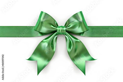 Elegant green ribbon bow on white background, perfect for holiday gift wrapping, celebrations, or special occasions embellishments.