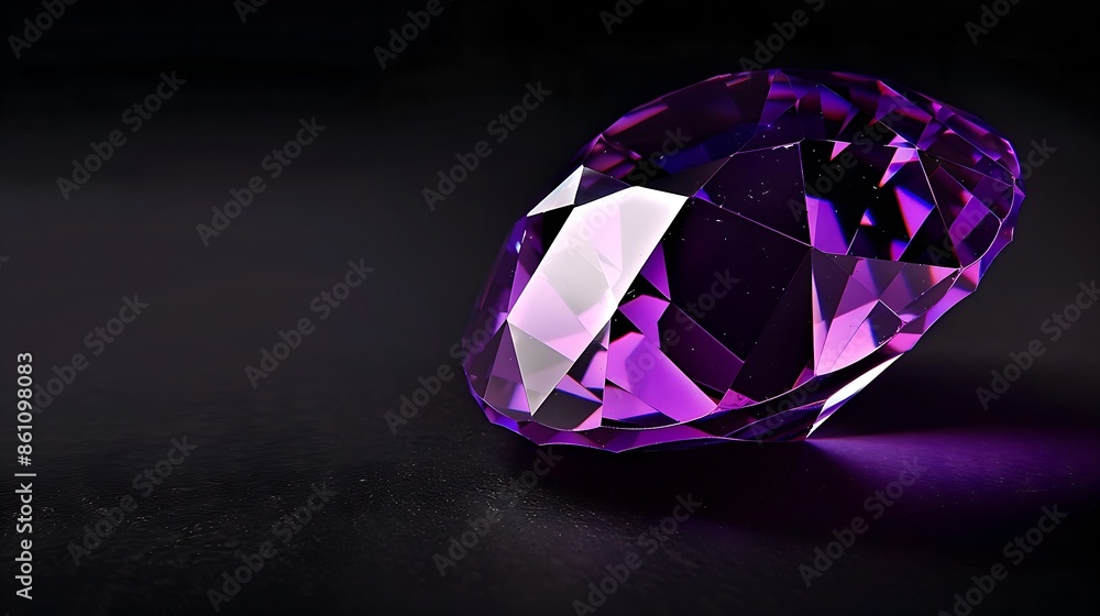 A vivid purple gemstone glimmers against a dark backdrop, its sparkle and shine enhanced by intricate facets and rich color A vivid purple gemstone glimmers against a dark backdrop, its sparkle and shine enhanced by intricate facets and rich color