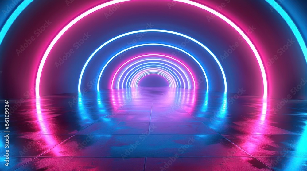 Fototapeta premium Retro neon space tunnel in hyper flight mode