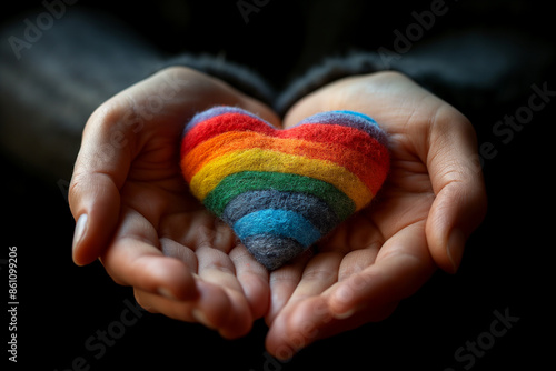 Wallpaper Mural Rainbow heart in the colors of the lgbt flag in female hands, pride month. Torontodigital.ca