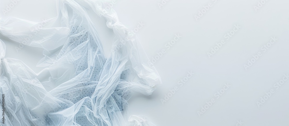 Group of empty plastic net bags isolated on white background. Food packaging industry. Plastic disposable waste. Copy space image. Place for adding text and design Group of empty plastic net bags isolated on white background. Food packaging industry. Plastic disposable waste. Copy space image. Place for adding text and design