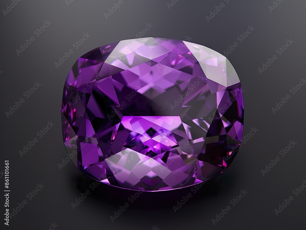 A vivid purple gemstone glimmers against a dark backdrop, its sparkle and shine enhanced by intricate facets and rich color A vivid purple gemstone glimmers against a dark backdrop, its sparkle and shine enhanced by intricate facets and rich color