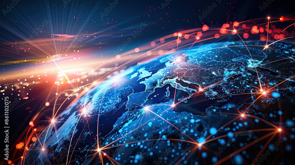 Abstract world map, concept of global network and connectivity Abstract world map, concept of global network and connectivity