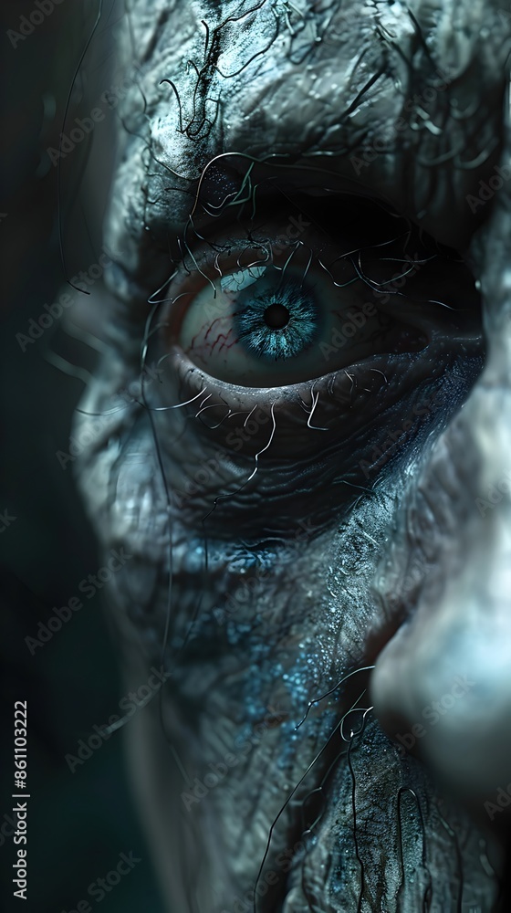 Exaggerated Nightmarish Face with Ominous Chiaroscuro Lighting in 3D Render Exaggerated Nightmarish Face with Ominous Chiaroscuro Lighting in 3D Render