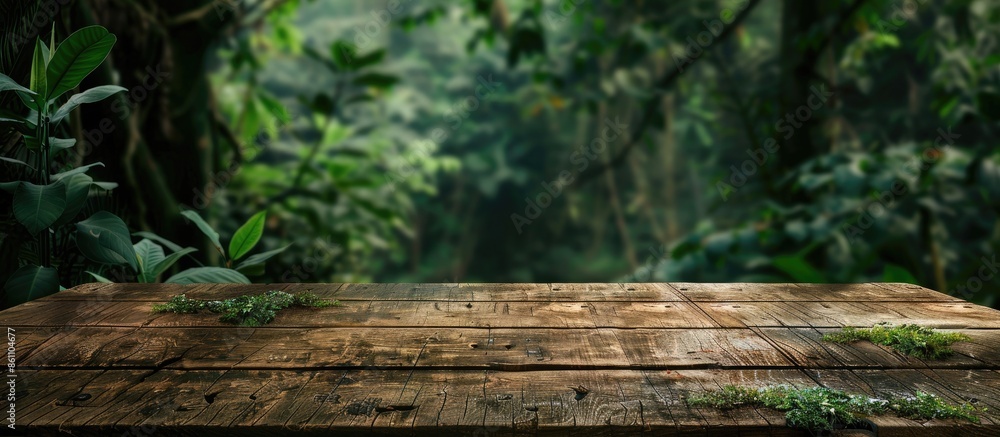 wooden desk and forest. Copy space image. Place for adding text and design wooden desk and forest. Copy space image. Place for adding text and design