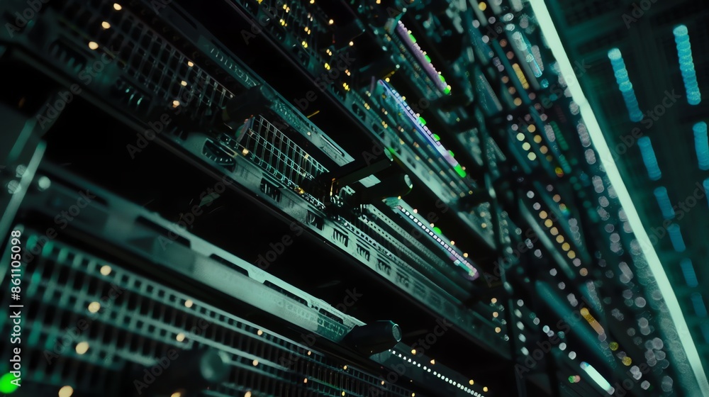 photo illustration of server rack in a data center , security, networking, hacking. 16:9 photo illustration of server rack in a data center , security, networking, hacking. 16:9