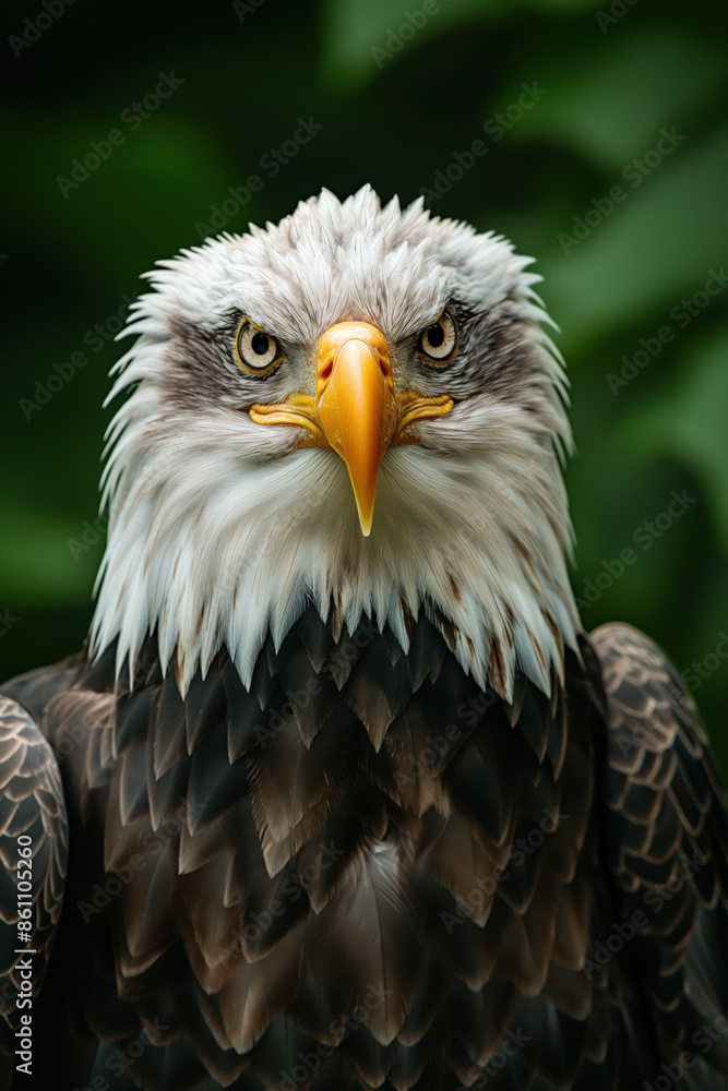 Portrait of bald eagle staring intensely with green background Portrait of bald eagle staring intensely with green background