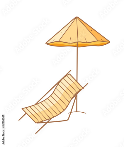 Chaise longue beach umbrella icons. Vector illustration of the concept of a summer beach holiday vacation relax. Isolated on white.