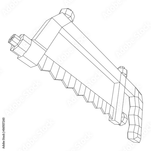 Hacksaw manual or Hand hacksaw. Wireframe low poly mesh vector illustration