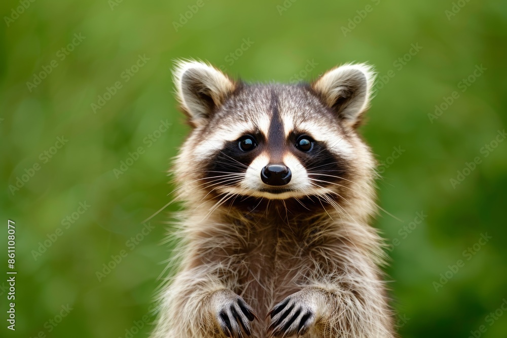 Cute raccoon standing with a curious expression in natural habitat Cute raccoon standing with a curious expression in natural habitat