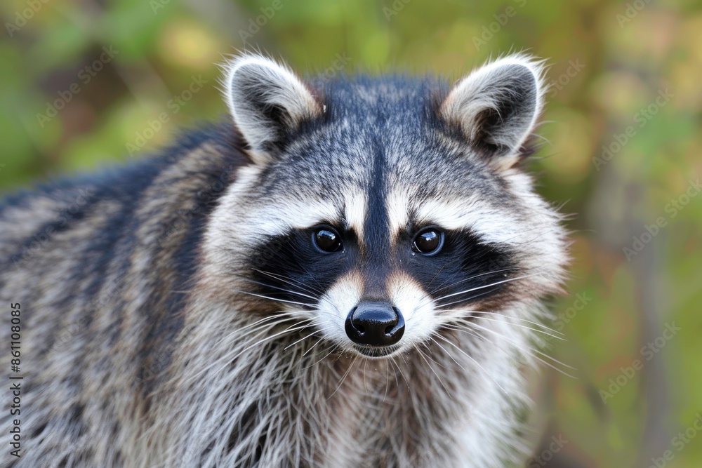 Close-up portrait of a curious raccoon in natural setting Close-up portrait of a curious raccoon in natural setting