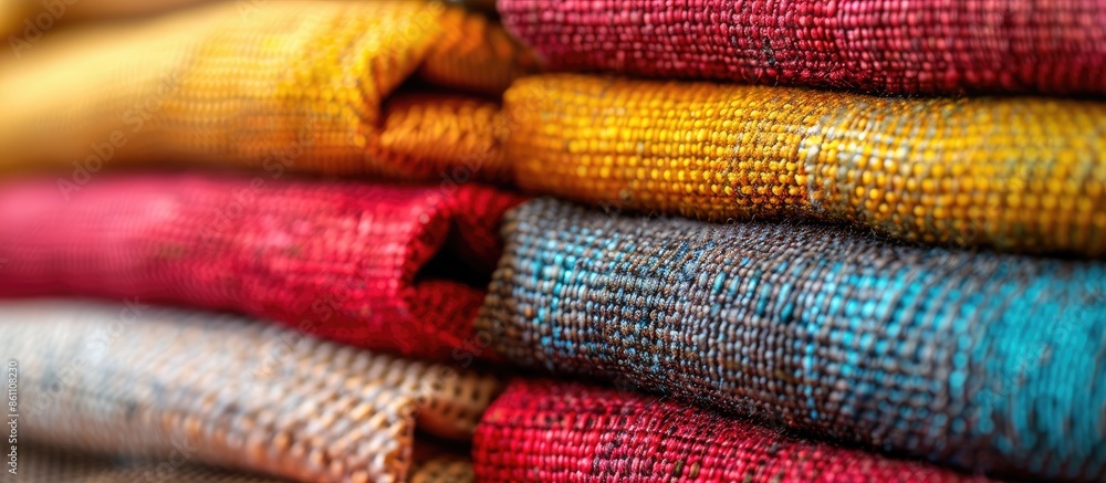Close-up colorful upholstery fabric samples background. Example for fabric catalog. Selective focus. Close-up colorful upholstery fabric samples background. Example for fabric catalog. Selective focus.