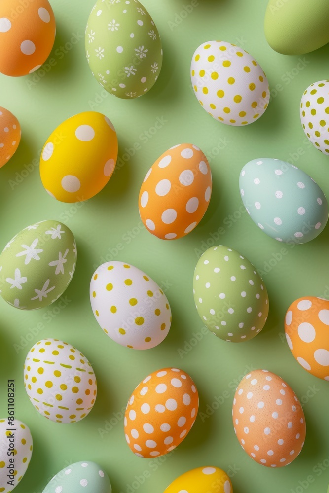 Quail eggs on light blue with spotted Easter eggs. Spring pattern. Quail eggs on light blue with spotted Easter eggs. Spring pattern.