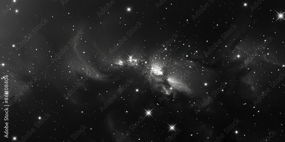Fototapeta premium Sparkling Stars on a Mysterious Black Background. Cosmic Night Sky concept