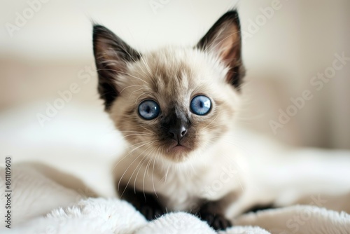 Curious Siamese kitten with striking blue eyes