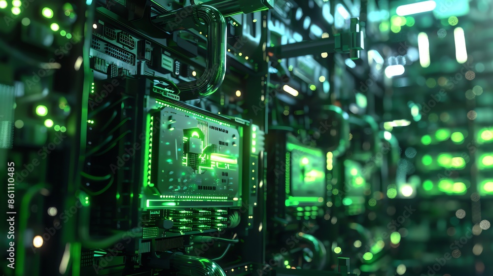 photo illustration of server rack in a data center , security, networking, minning many connected Nvidia GPUs, server room, security, minning crypto photo illustration of server rack in a data center , security, networking, minning many connected Nvidia GPUs, server room, security, minning crypto