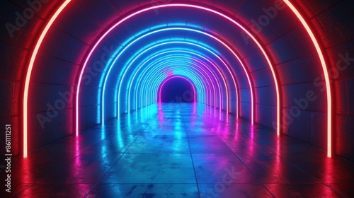 Vibrant neon tunnel abstract high speed flight