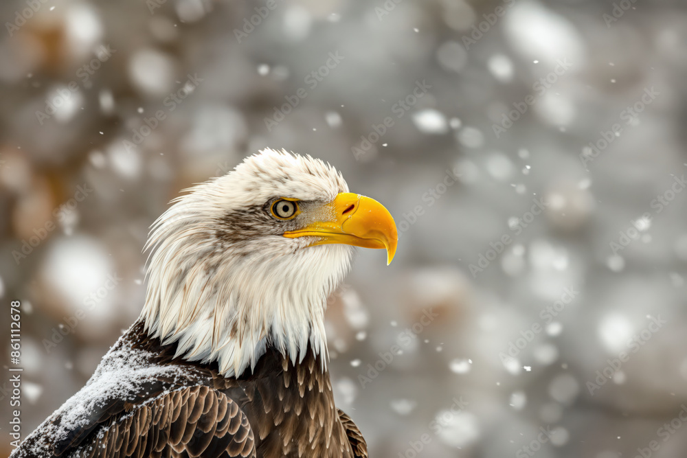 Obraz premium Majestic bald eagle posing during snowfall