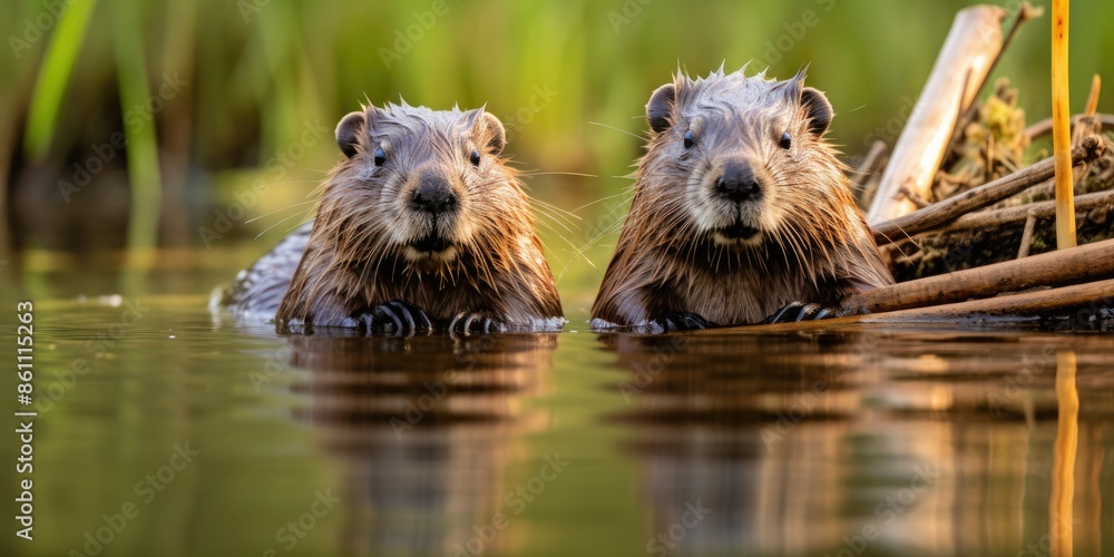An Observing and aware, good beaver couple An Observing and aware, good beaver couple
