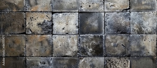 Dirty dark cement block wall texture pattern background. Copy space image. Place for adding text and design