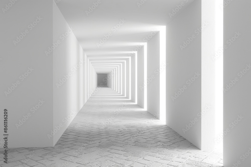Fototapeta premium White corridor perspective in modern architecture design