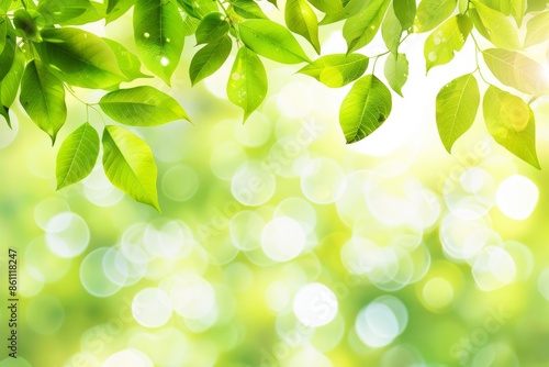 Fresh green leaves with sparkling bokeh background