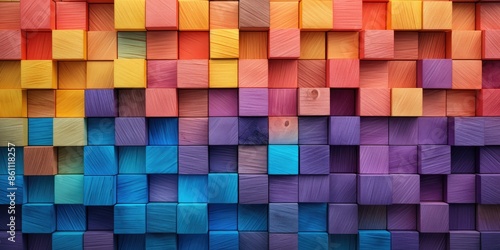 Colorful wooden blocks aligned 