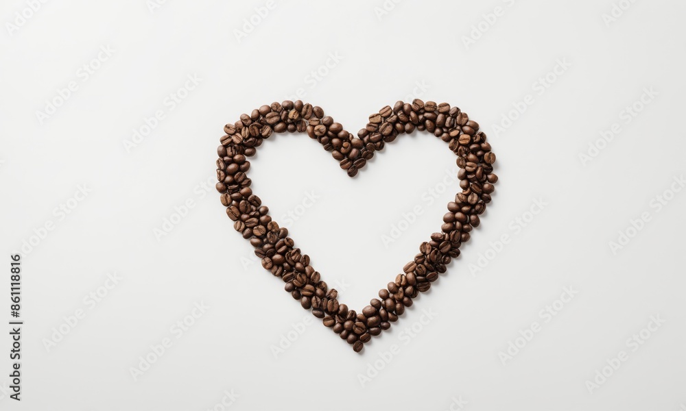 Coffee beans arranged in a heart shape on a white background Coffee beans arranged in a heart shape on a white background