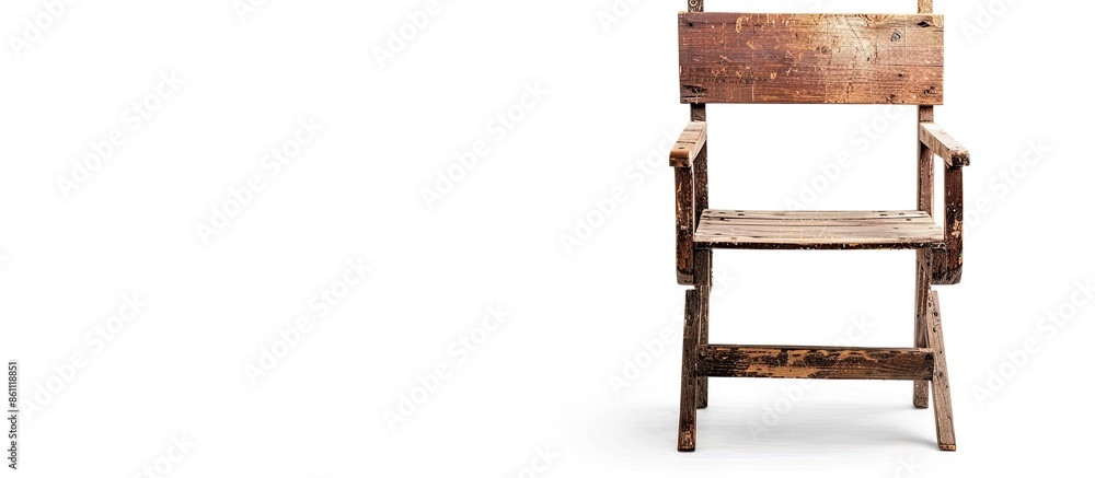 Old wooden chair isolated on white background. Copy space image. Place for adding text and design Old wooden chair isolated on white background. Copy space image. Place for adding text and design