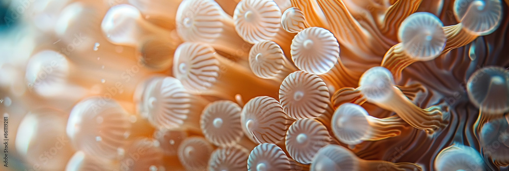 a macro shot of the textures of Anemone fishes, cinematic a macro shot of the textures of Anemone fishes, cinematic